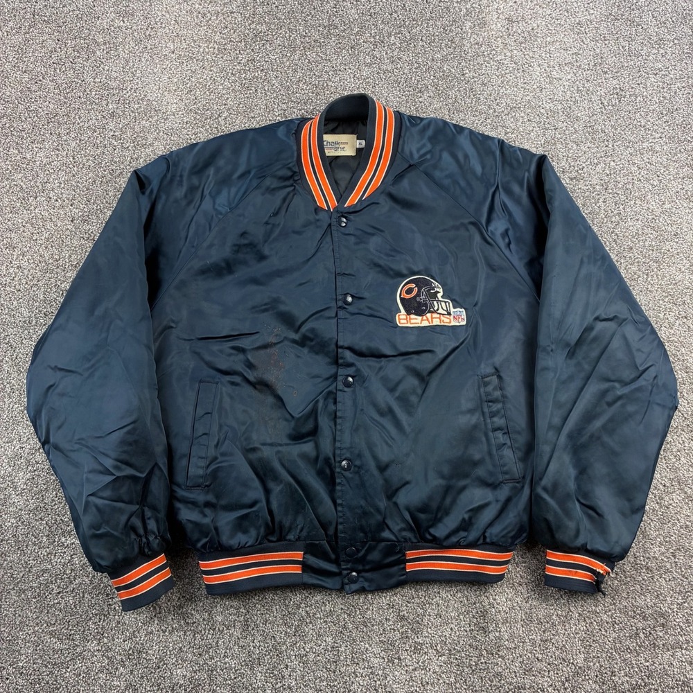 Vintage Chalk Line Chicago Bears Jacket Mens XL Blue Satin Bomber NFL Varsity